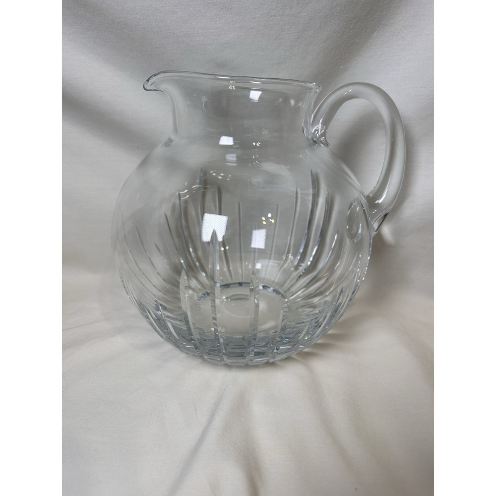 Block Hand Cut Crystal Pitcher 70oz Round‎ Water Juice Decanter Poland